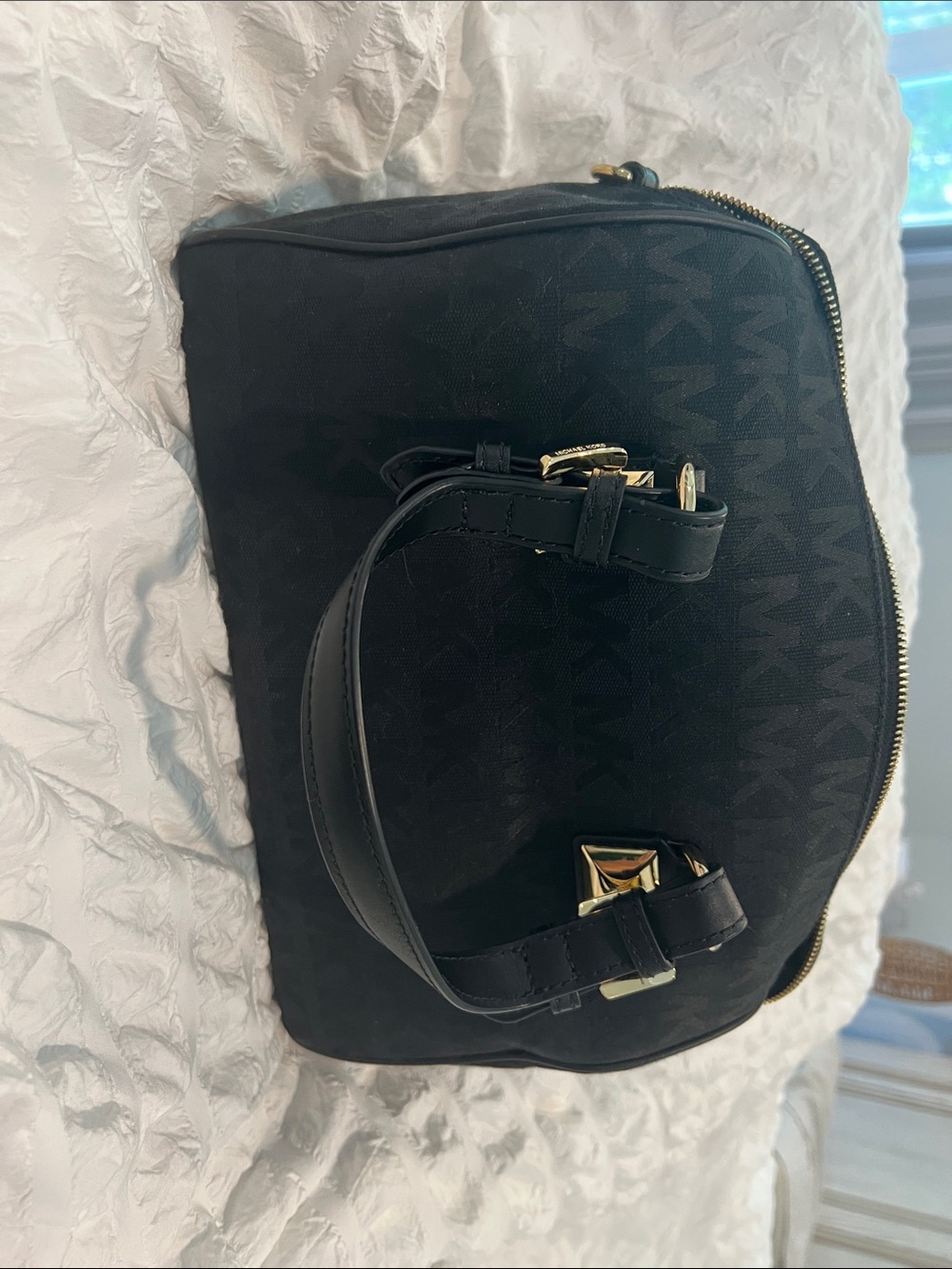 Michael Kors Black MK Logo Messenger Bag with Gold Hardware
